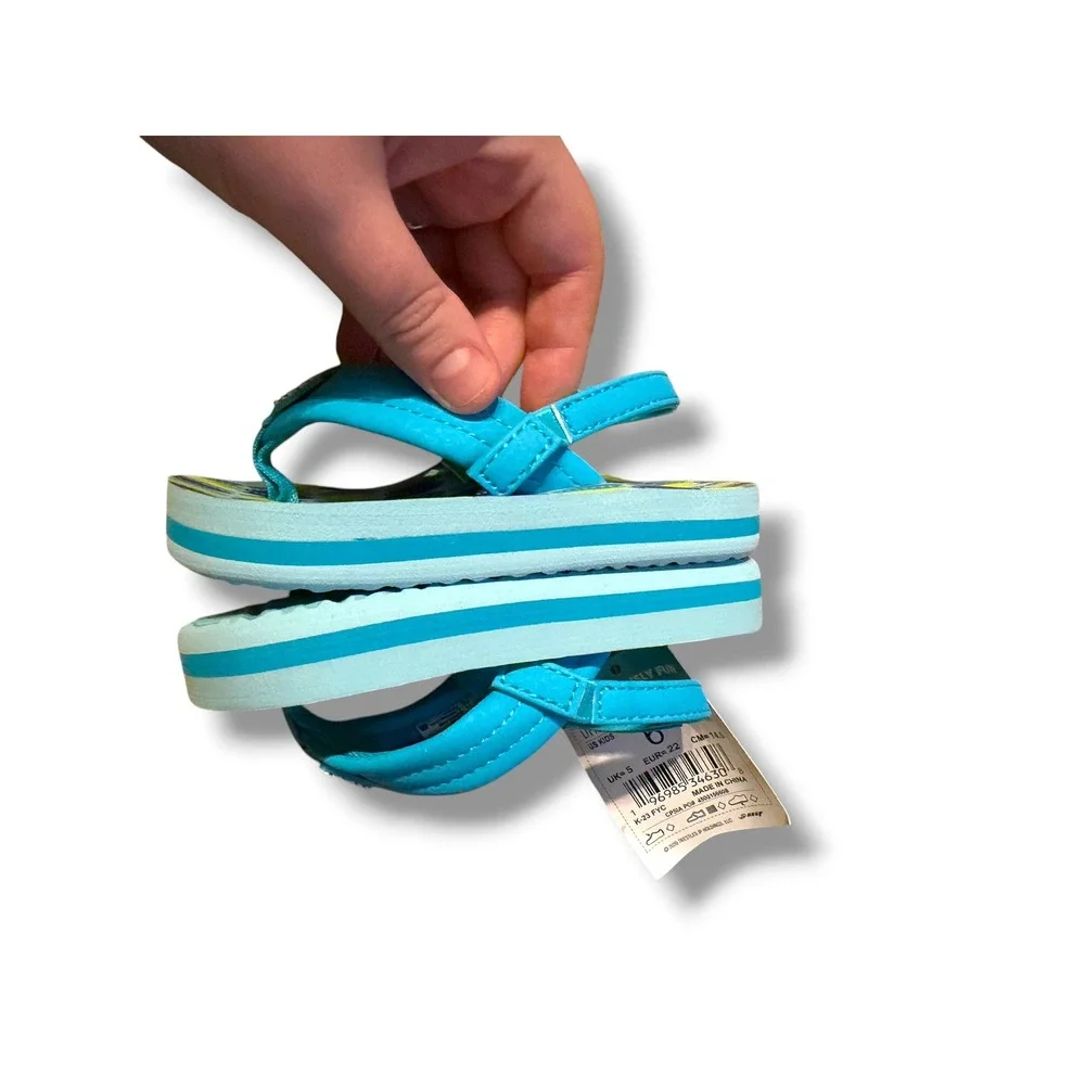 Reef Little Ahi Sandals Toddler Size 6 Blue Fish Print Backstrap Flip‎ Flops NEW